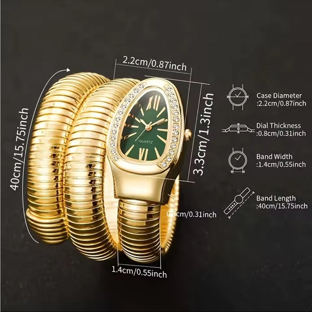Serpenti gold serpent Snake Coil Wrap Watch – Green Dial & Crystal Detailing - Picture 6 of 7